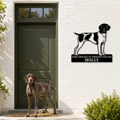 Personalized German Shorthaired Pointer Guard Metal Sign. Custom Dog Protect Name Wall Decor
