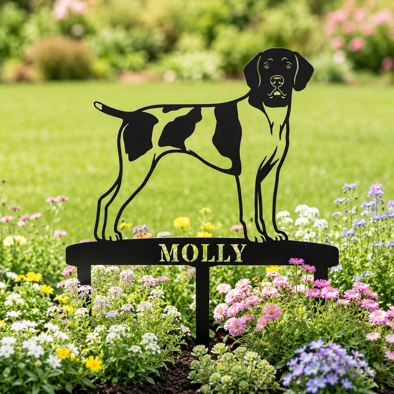Personalized German Shorthaired Pointer Garden Metal Sign With Stakes