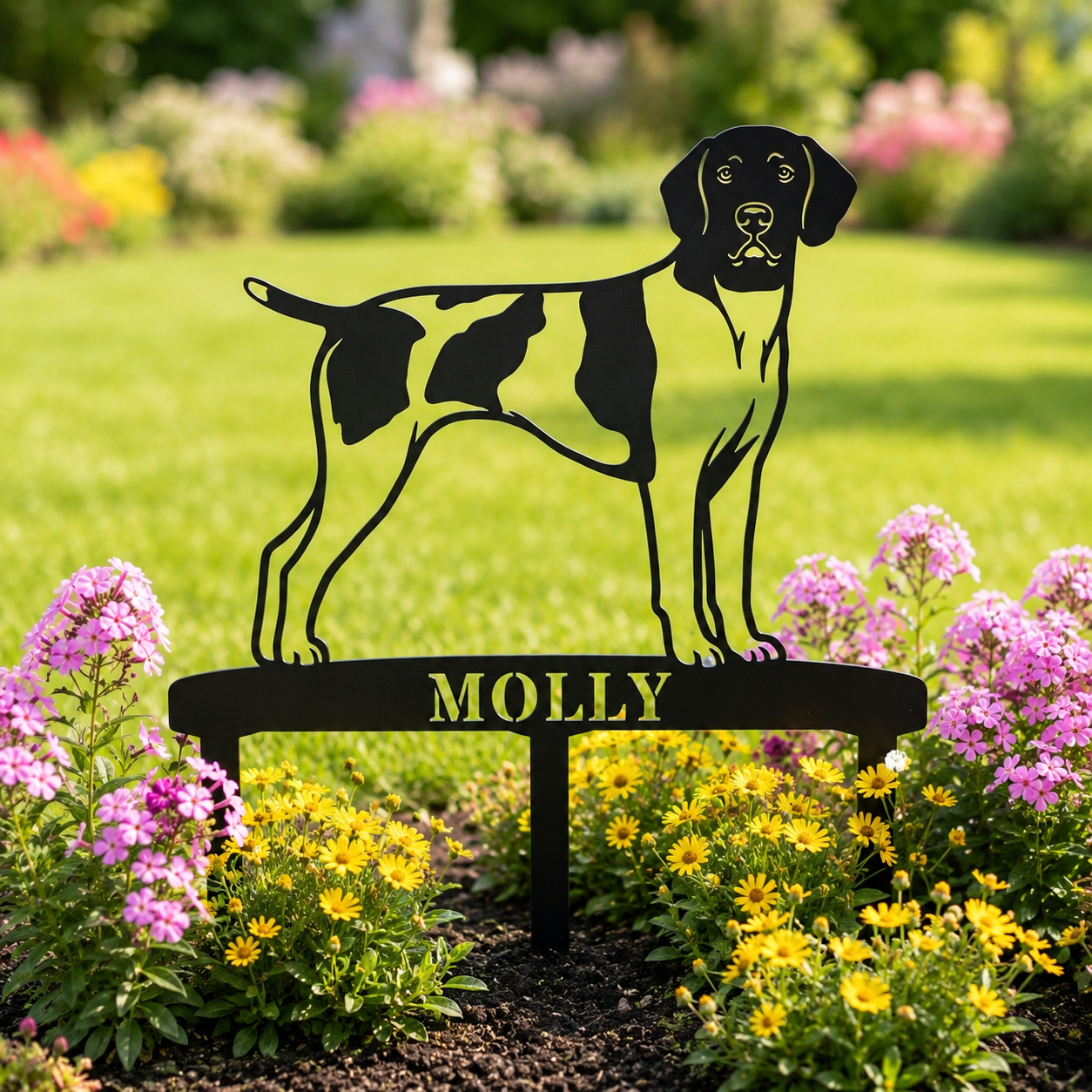 Personalized German Shorthaired Pointer Garden Metal Sign With Stakes
