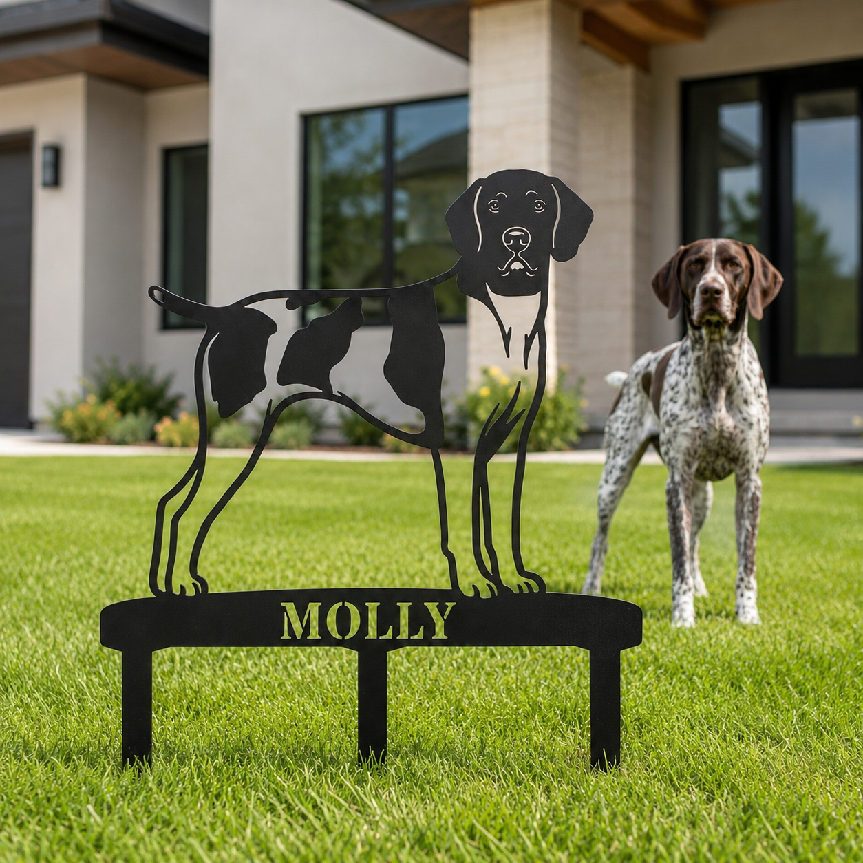Personalized German Shorthaired Pointer Garden Metal Sign With Stakes