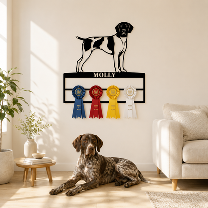 Personalized German Shorthaired Pointer Rosette Name Metal Sign. Custom Dog Champion Ribbon Display