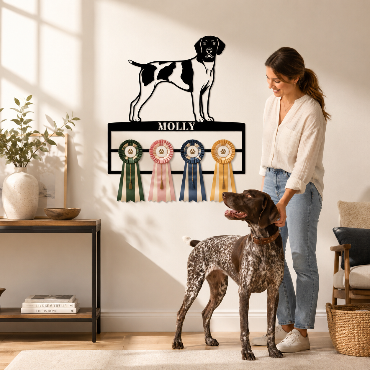 Personalized German Shorthaired Pointer Rosette Name Metal Sign. Custom Dog Champion Ribbon Display