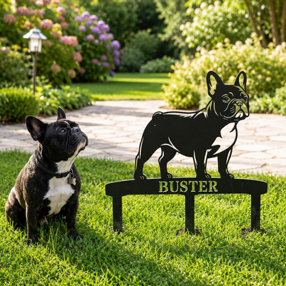 Personalized French Bulldog Garden Metal Sign With Stakes. Custom Dog Lover Name Gift