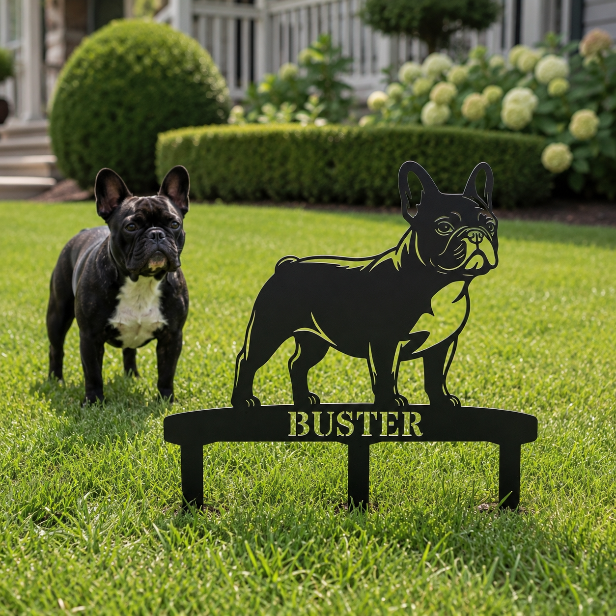 Personalized French Bulldog Garden Metal Sign With Stakes. Custom Dog Lover Name Gift