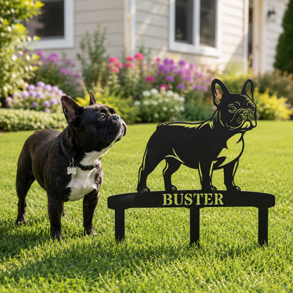 Personalized French Bulldog Garden Metal Sign With Stakes. Custom Dog Lover Name Gift