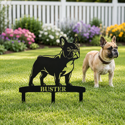 Personalized French Bulldog Garden Metal Sign With Stakes. Custom Dog Lover Name Gift
