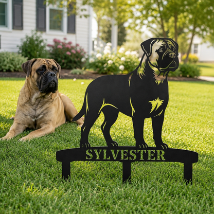 Personalized Bullmastiff Garden Metal Sign With Stakes. Custom Dog Name Gift