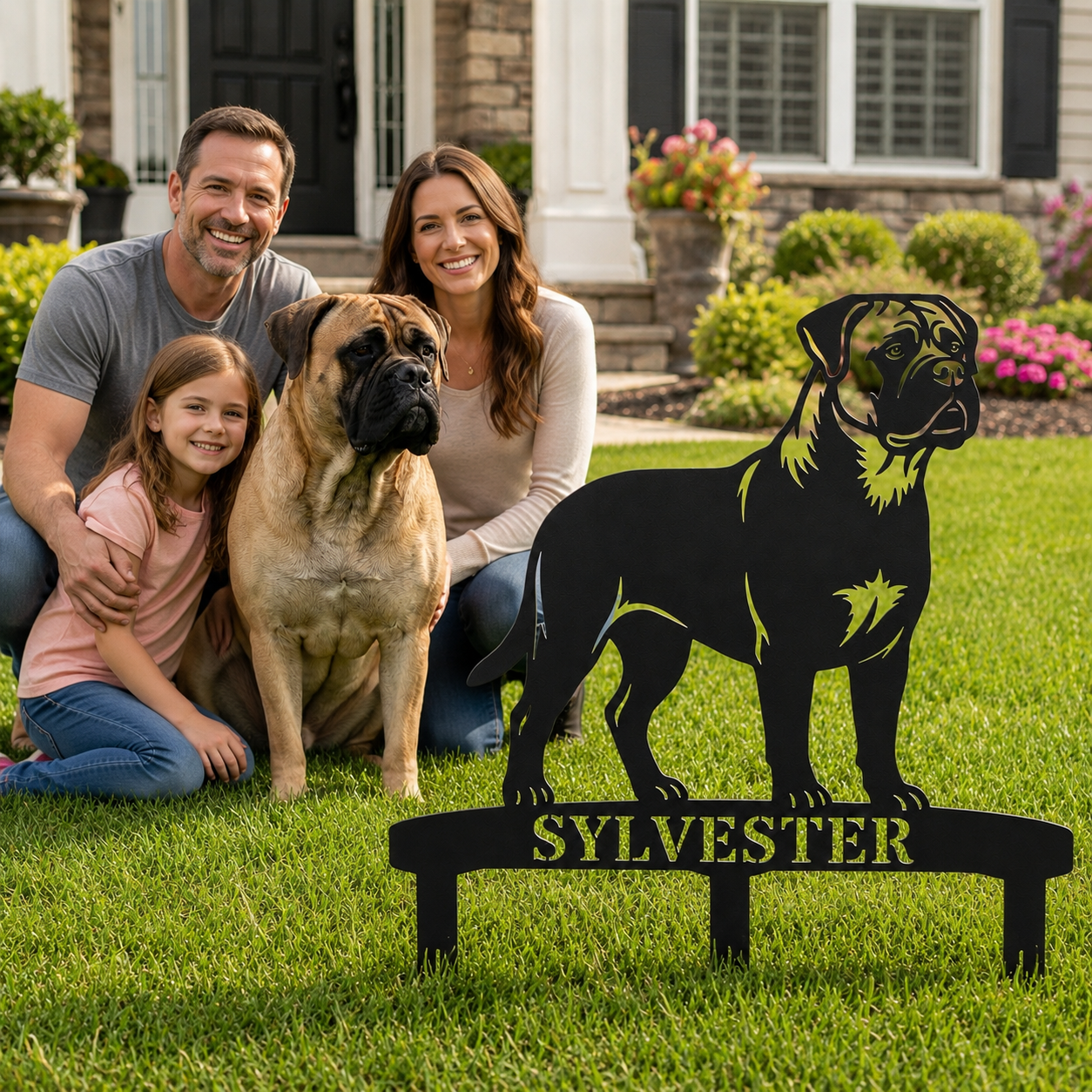 Personalized Bullmastiff Garden Metal Sign With Stakes. Custom Dog Name Gift