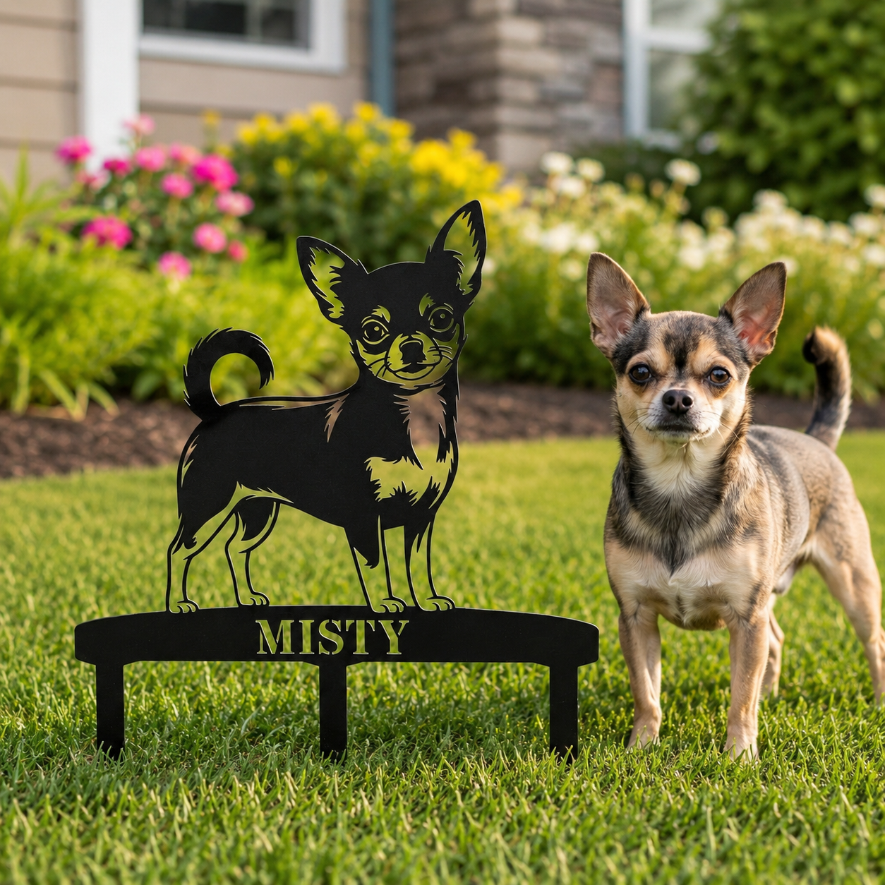 Personalized Chihuahua Garden Metal Sign With Stakes. Custom Dog Lover Name Gift