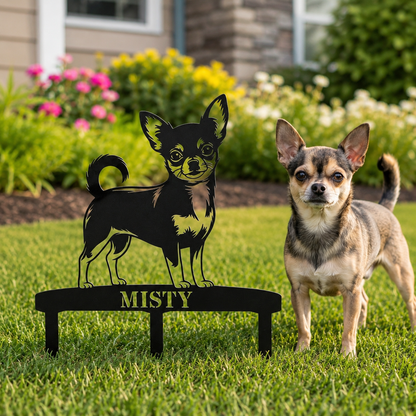 Personalized Chihuahua Garden Metal Sign With Stakes. Custom Dog Lover Name Gift