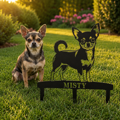 Personalized Chihuahua Garden Metal Sign With Stakes. Custom Dog Lover Name Gift