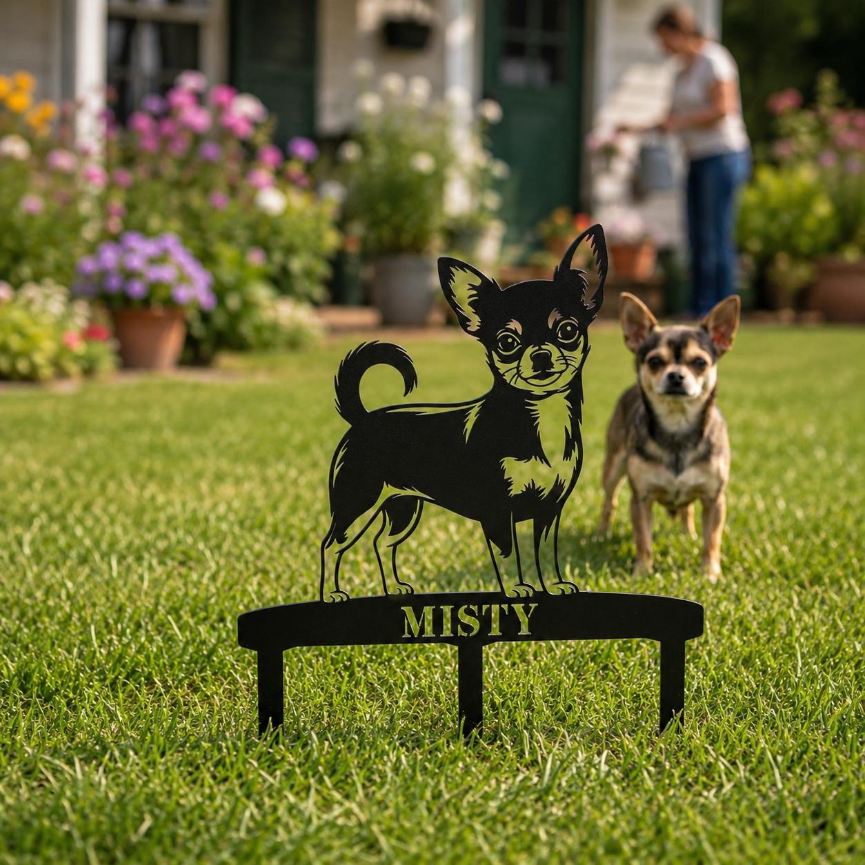 Personalized Chihuahua Garden Metal Sign With Stakes. Custom Dog Lover Name Gift