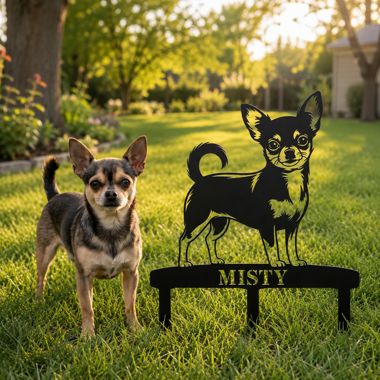 Personalized Chihuahua Garden Metal Sign With Stakes. Custom Dog Lover Name Gift