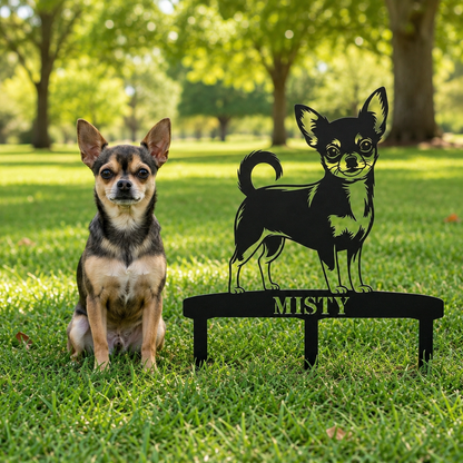 Personalized Chihuahua Garden Metal Sign With Stakes. Custom Dog Lover Name Gift