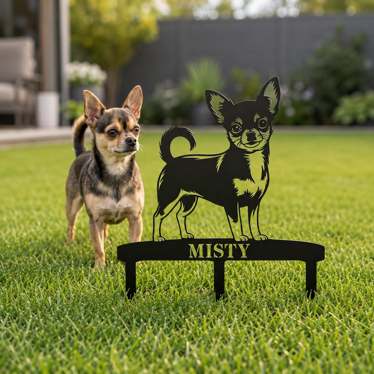 Personalized Chihuahua Garden Metal Sign With Stakes. Custom Dog Lover Name Gift