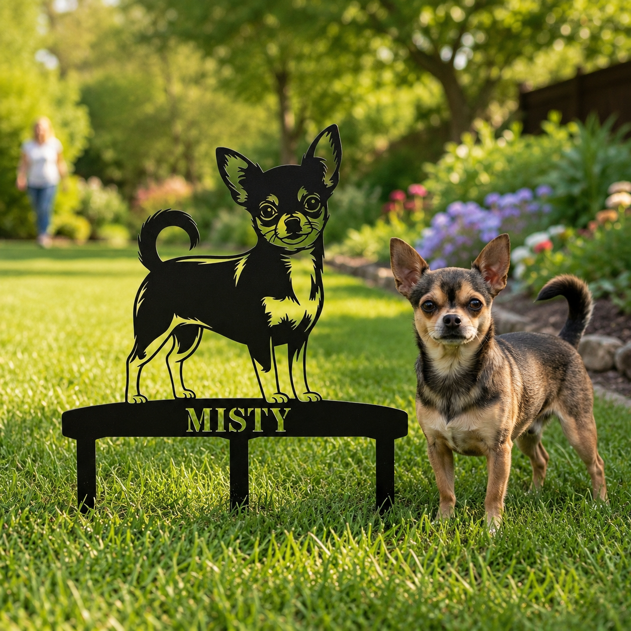 Personalized Chihuahua Garden Metal Sign With Stakes. Custom Dog Lover Name Gift