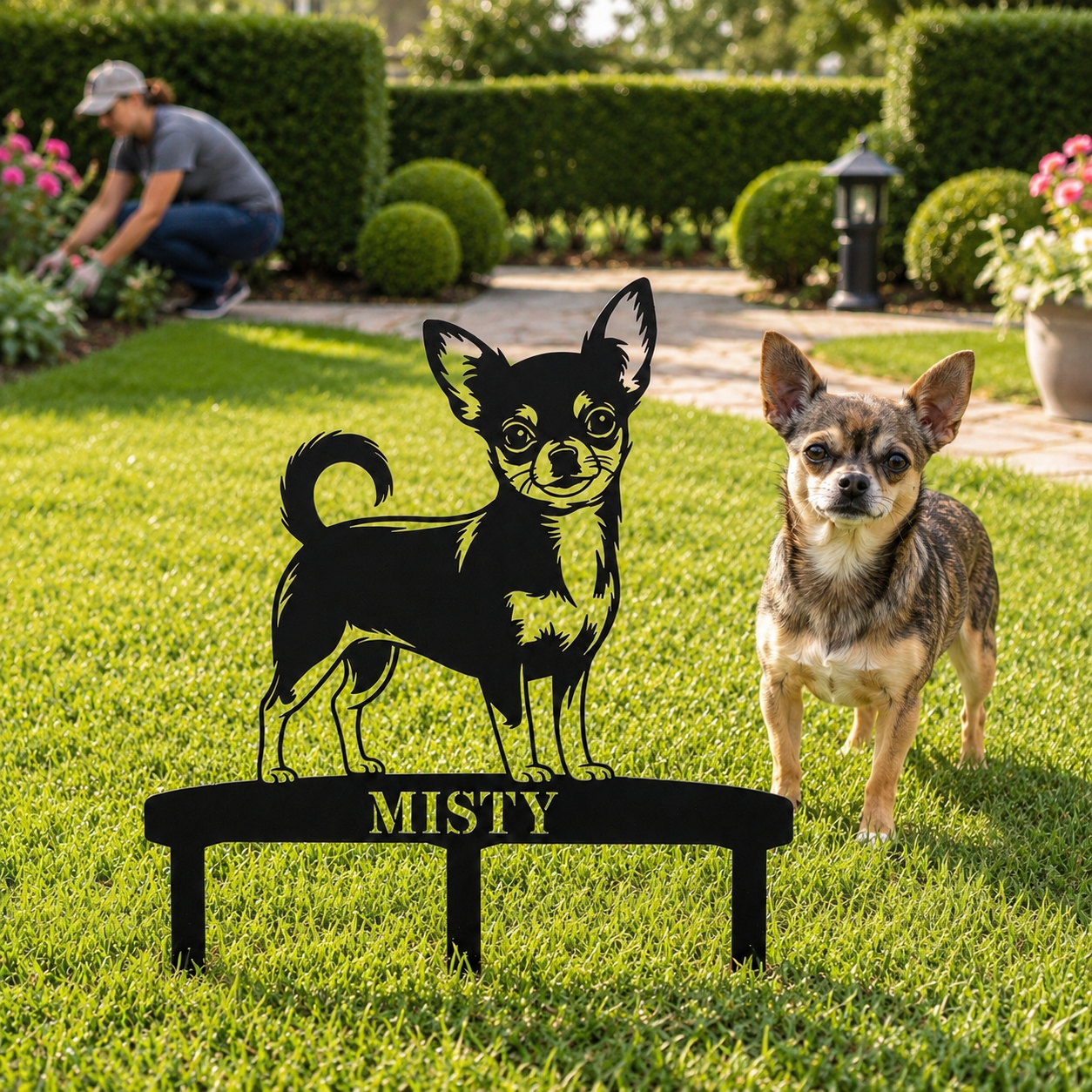 Personalized Chihuahua Garden Metal Sign With Stakes. Custom Dog Lover Name Gift