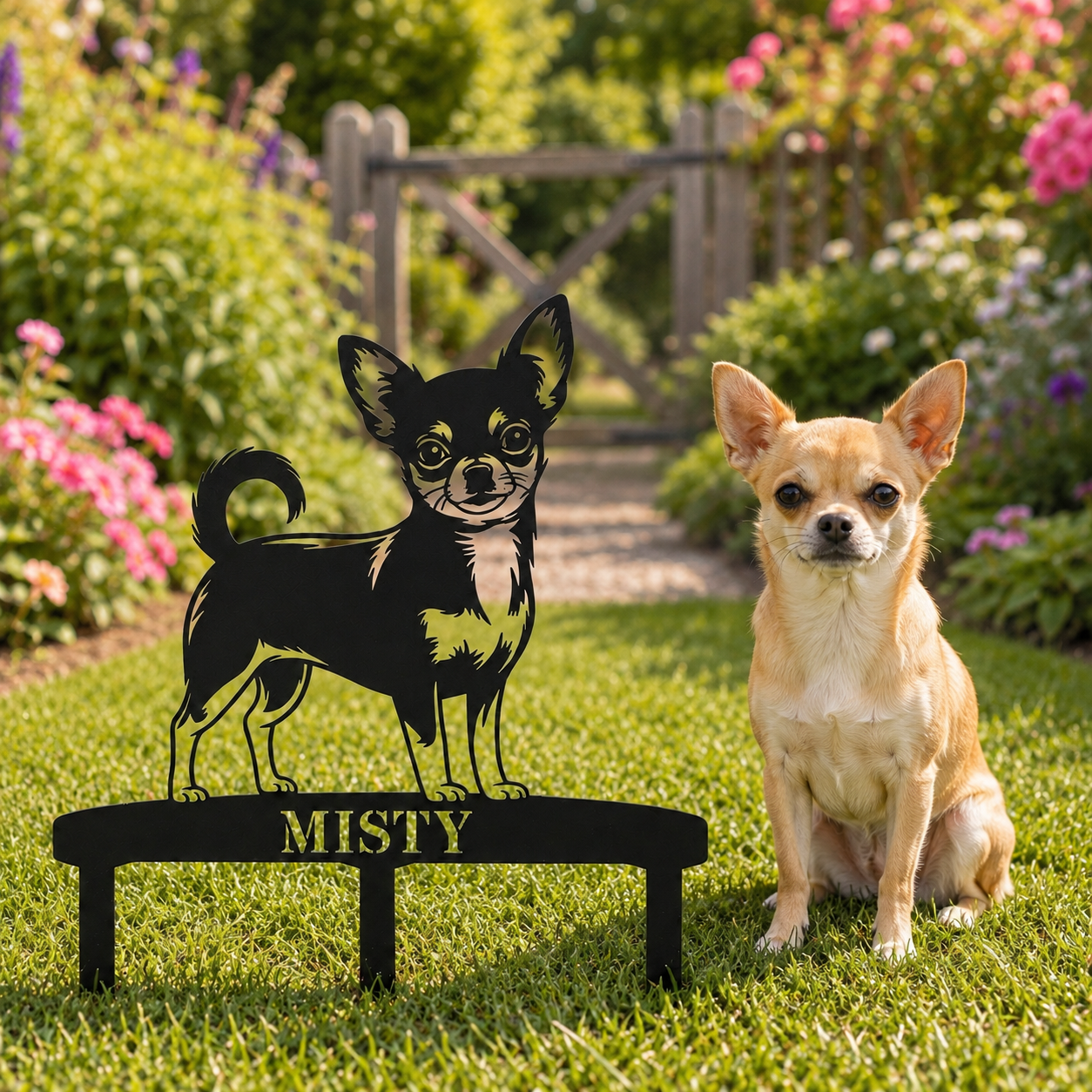 Personalized Chihuahua Garden Metal Sign With Stakes. Custom Dog Lover Name Gift