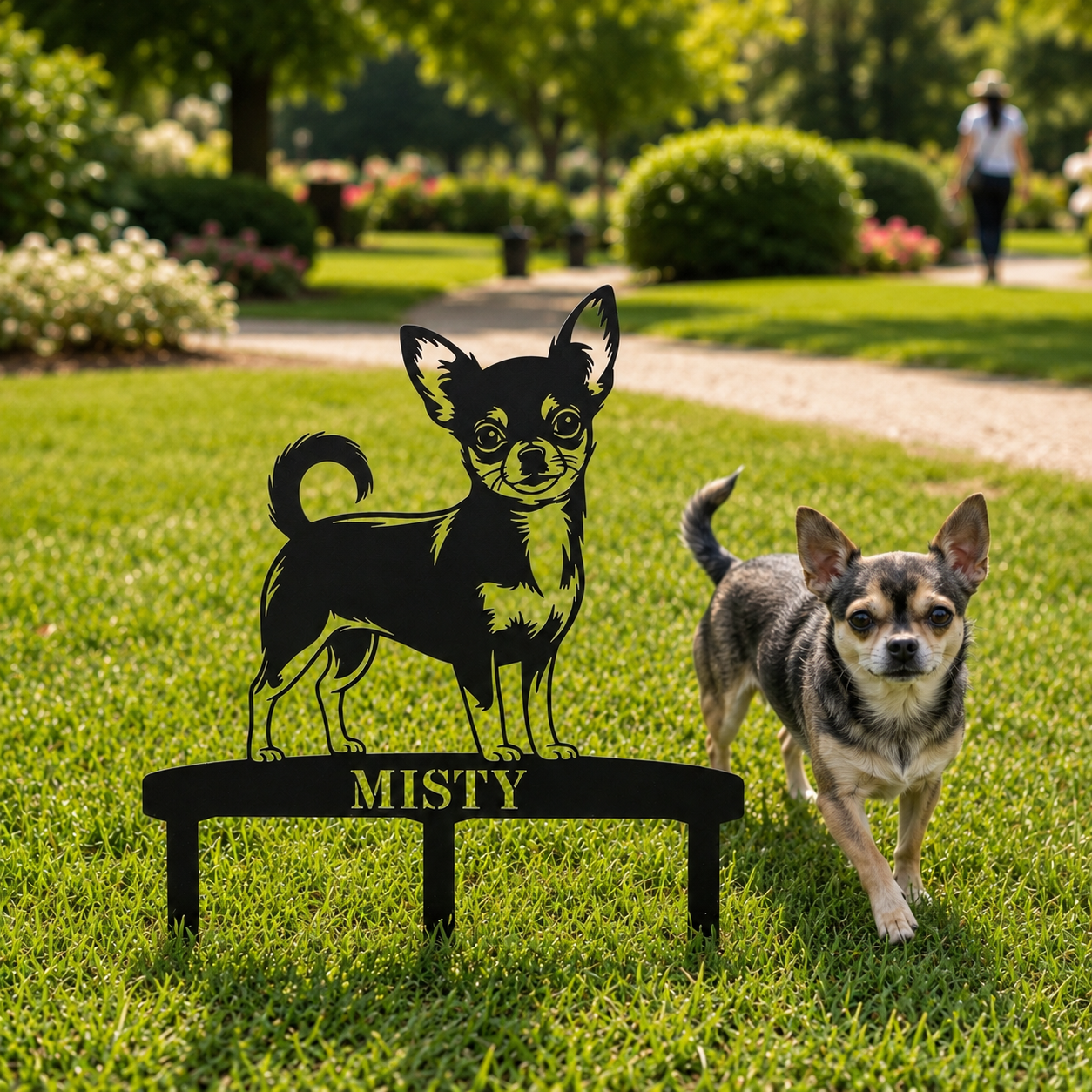 Personalized Chihuahua Garden Metal Sign With Stakes. Custom Dog Lover Name Gift