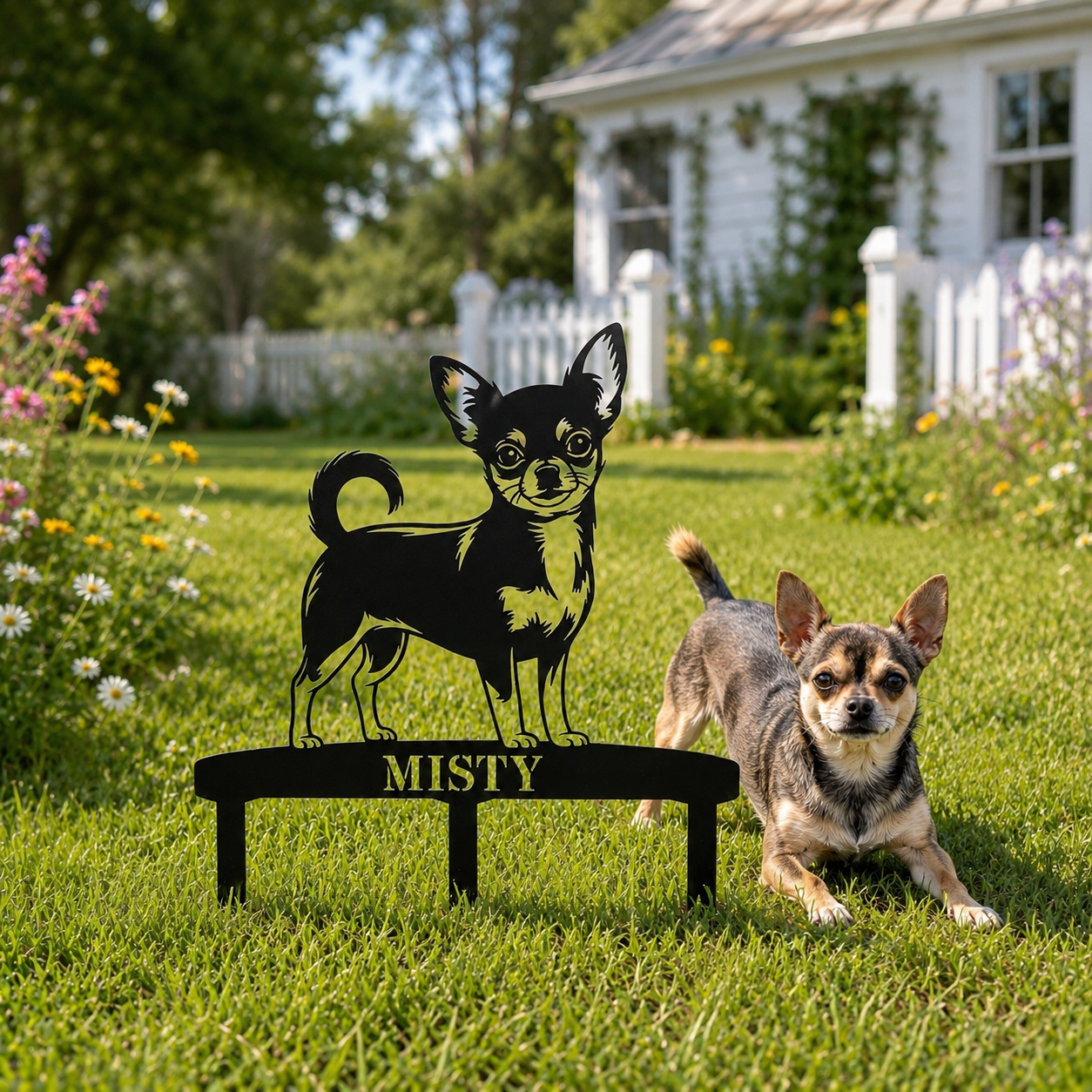 Personalized Chihuahua Garden Metal Sign With Stakes. Custom Dog Lover Name Gift