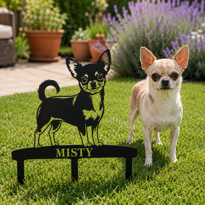 Personalized Chihuahua Garden Metal Sign With Stakes. Custom Dog Lover Name Gift