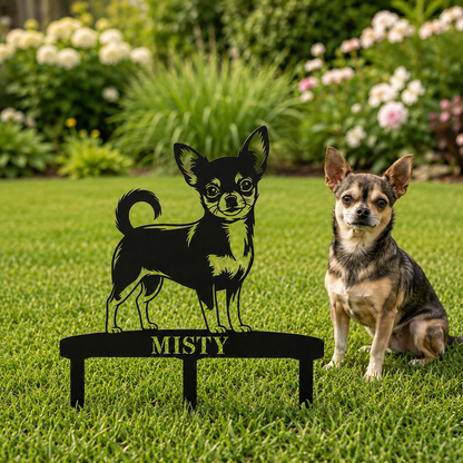 Personalized Chihuahua Garden Metal Sign With Stakes. Custom Dog Lover Name Gift