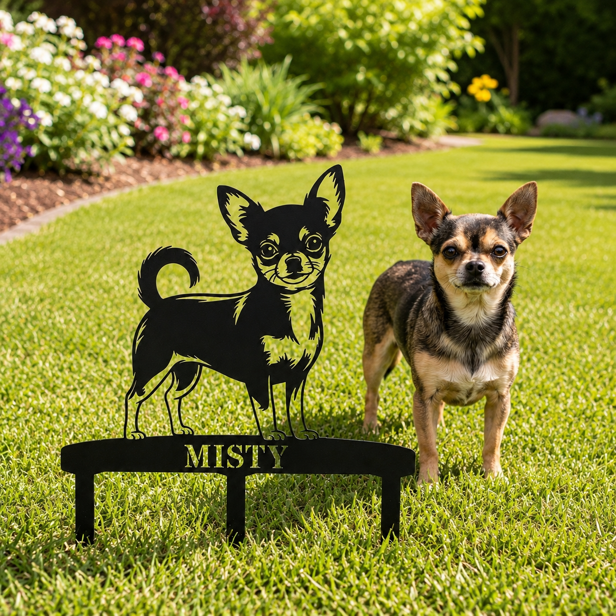 Personalized Chihuahua Garden Metal Sign With Stakes. Custom Dog Lover Name Gift
