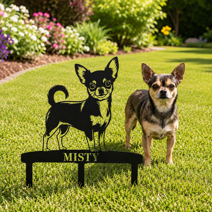 Personalized Chihuahua Garden Metal Sign With Stakes. Custom Dog Lover Name Gift