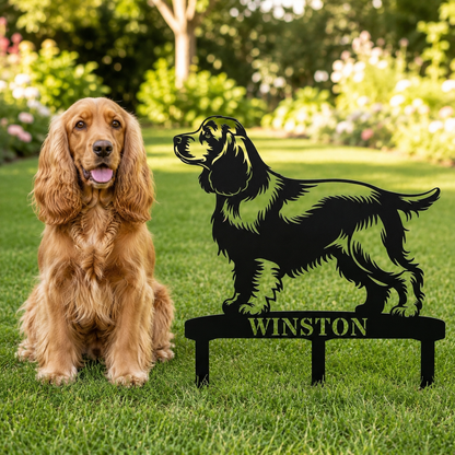 Personalized Cocker Spaniel Garden Metal Sign With Stakes. Custom Dog Lover Name Gift