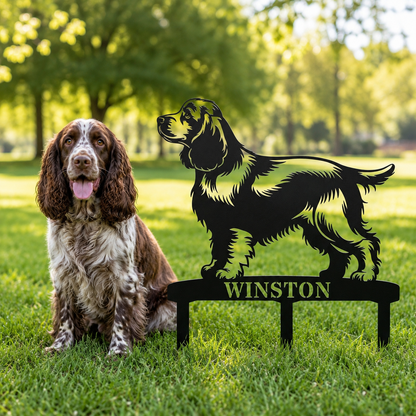 Personalized Cocker Spaniel Garden Metal Sign With Stakes. Custom Dog Lover Name Gift