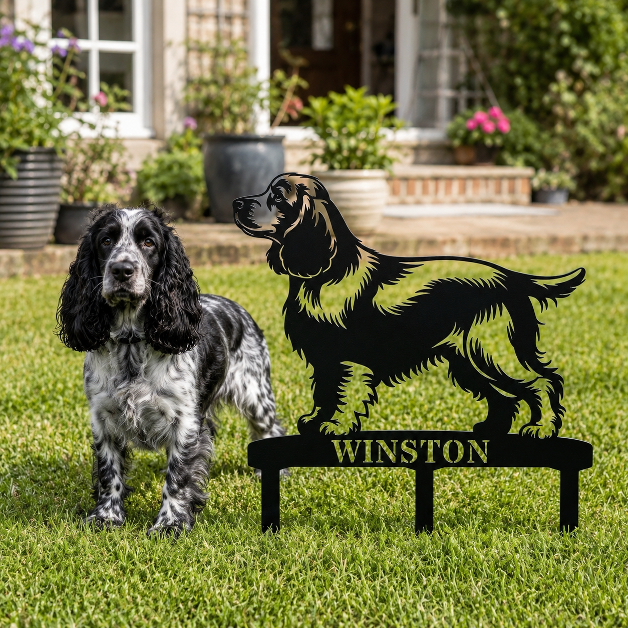 Personalized Cocker Spaniel Garden Metal Sign With Stakes. Custom Dog Lover Name Gift