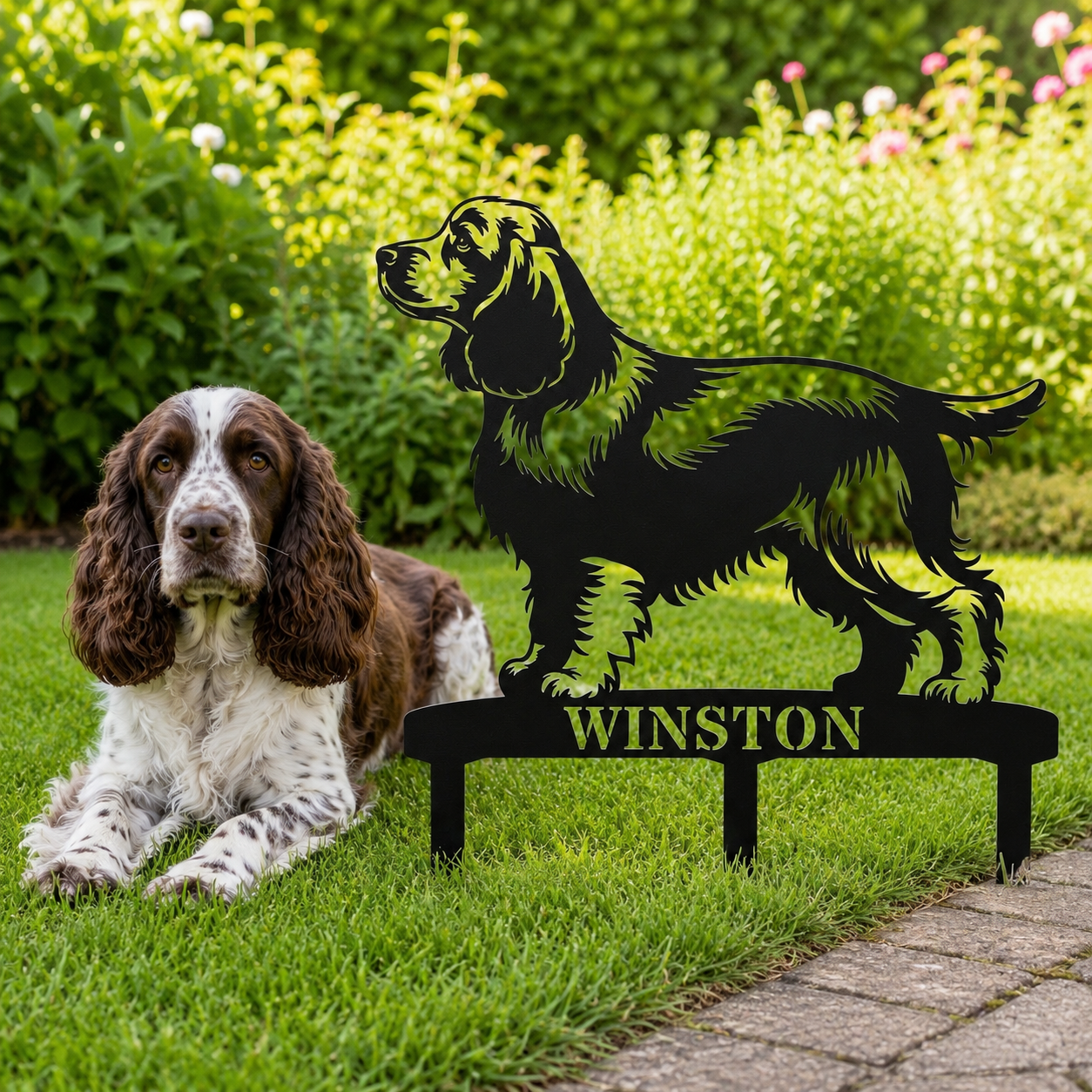 Personalized Cocker Spaniel Garden Metal Sign With Stakes. Custom Dog Lover Name Gift