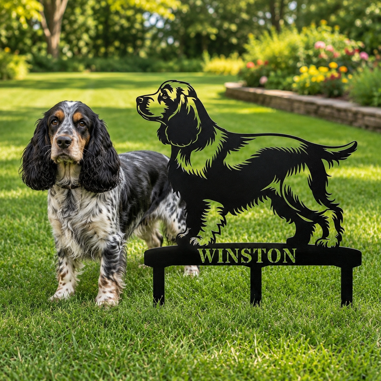 Personalized Cocker Spaniel Garden Metal Sign With Stakes. Custom Dog Lover Name Gift