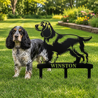 Personalized Cocker Spaniel Garden Metal Sign With Stakes. Custom Dog Lover Name Gift