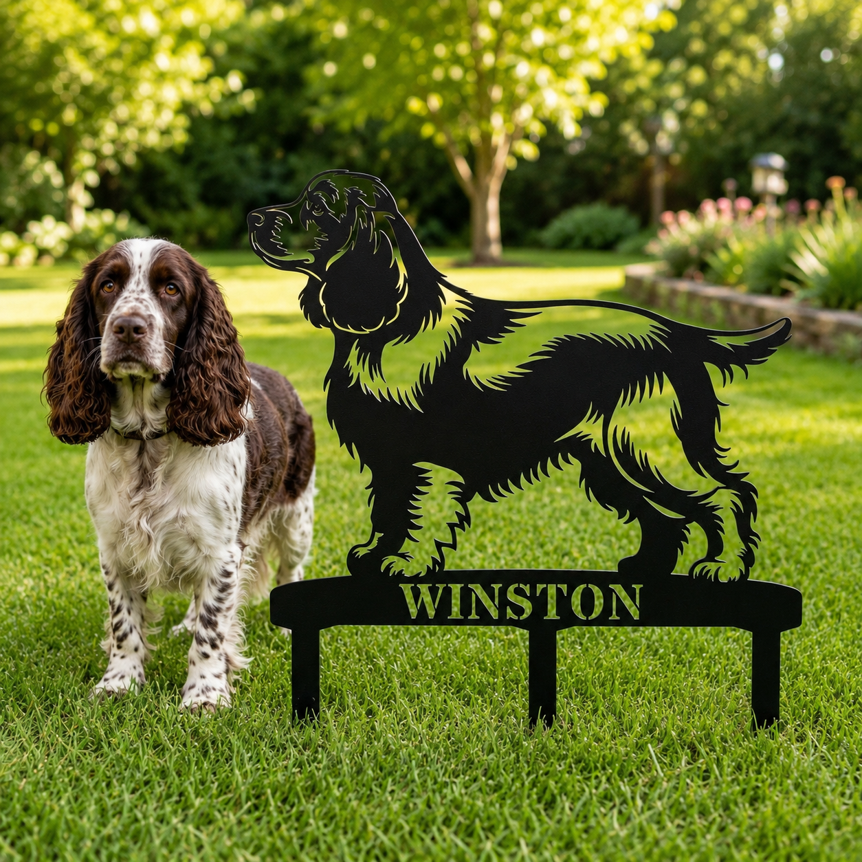 Personalized Cocker Spaniel Garden Metal Sign With Stakes. Custom Dog Lover Name Gift