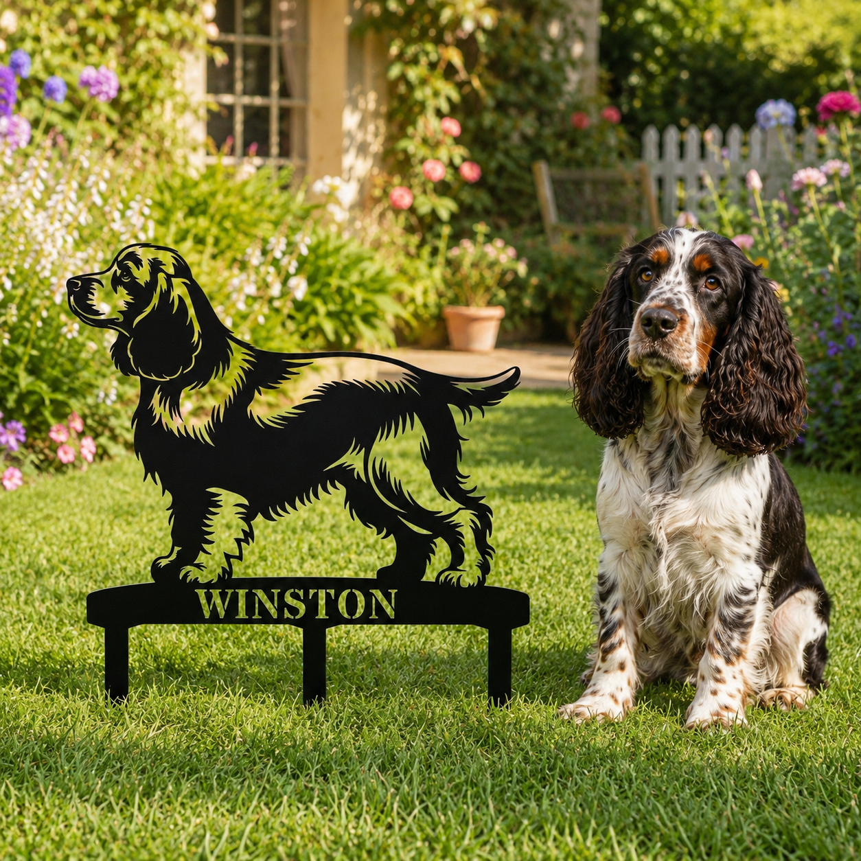Personalized Cocker Spaniel Garden Metal Sign With Stakes. Custom Dog Lover Name Gift