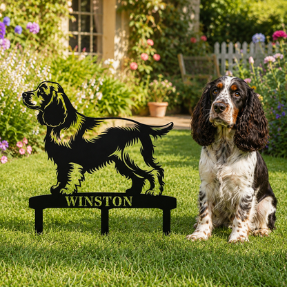 Personalized Cocker Spaniel Garden Metal Sign With Stakes. Custom Dog Lover Name Gift