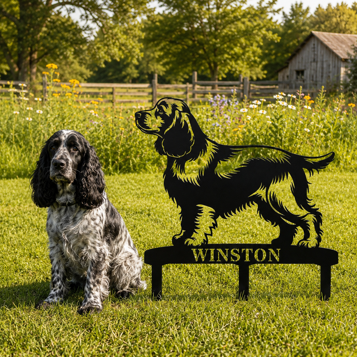 Personalized Cocker Spaniel Garden Metal Sign With Stakes. Custom Dog Lover Name Gift