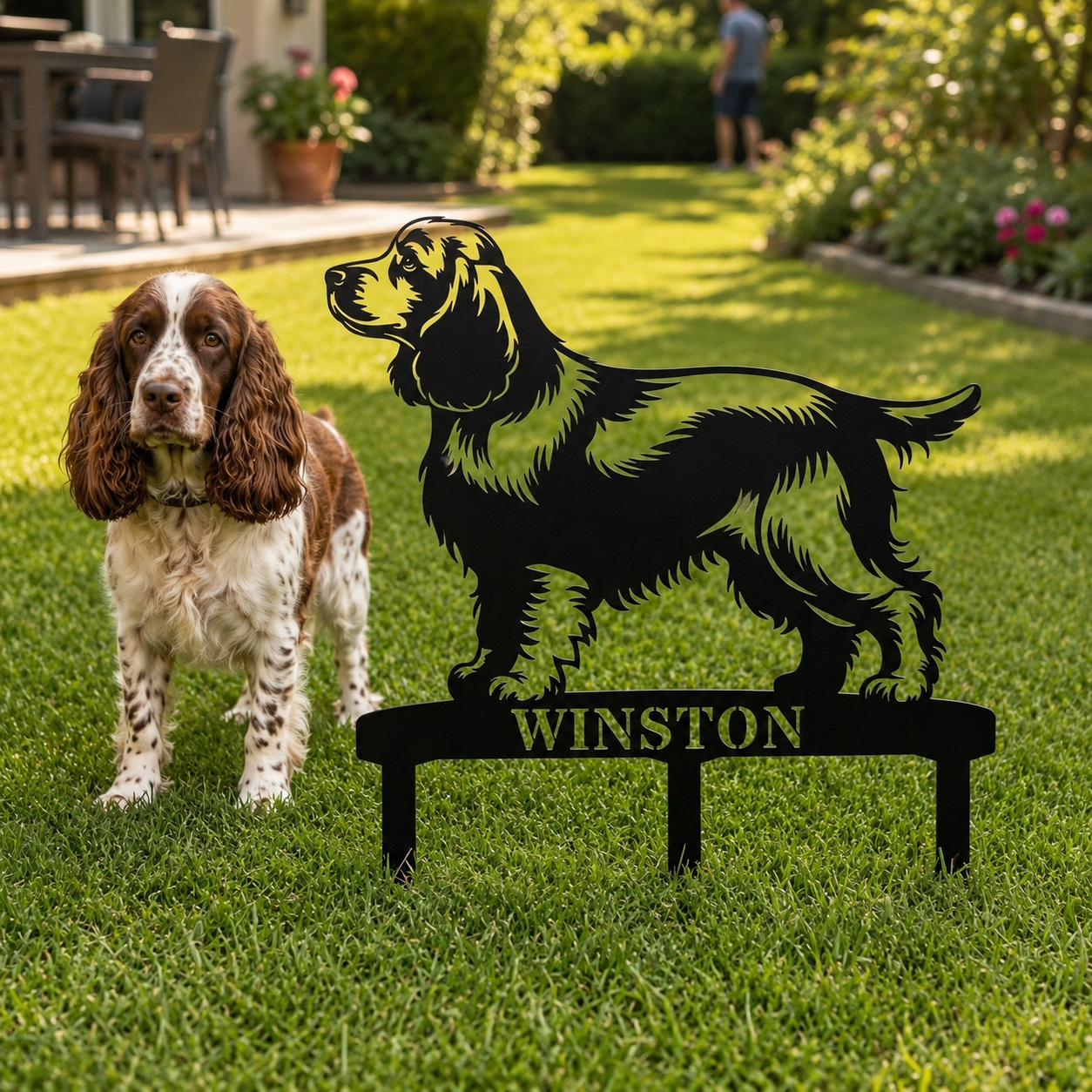 Personalized Cocker Spaniel Garden Metal Sign With Stakes. Custom Dog Lover Name Gift