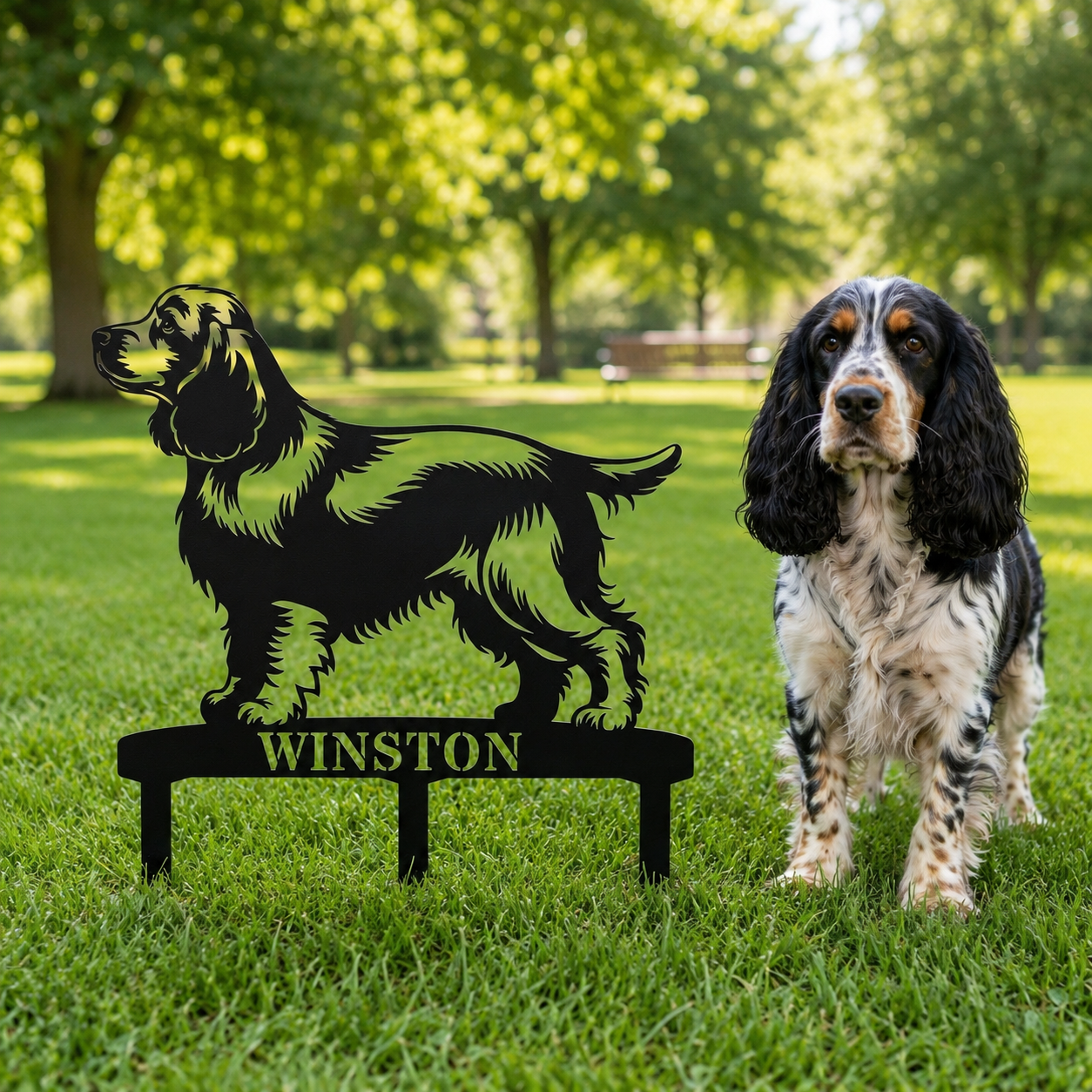 Personalized Cocker Spaniel Garden Metal Sign With Stakes. Custom Dog Lover Name Gift