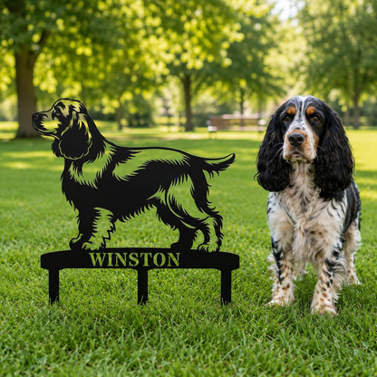 Personalized Cocker Spaniel Garden Metal Sign With Stakes. Custom Dog Lover Name Gift