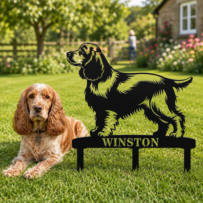 Personalized Cocker Spaniel Garden Metal Sign With Stakes. Custom Dog Lover Name Gift
