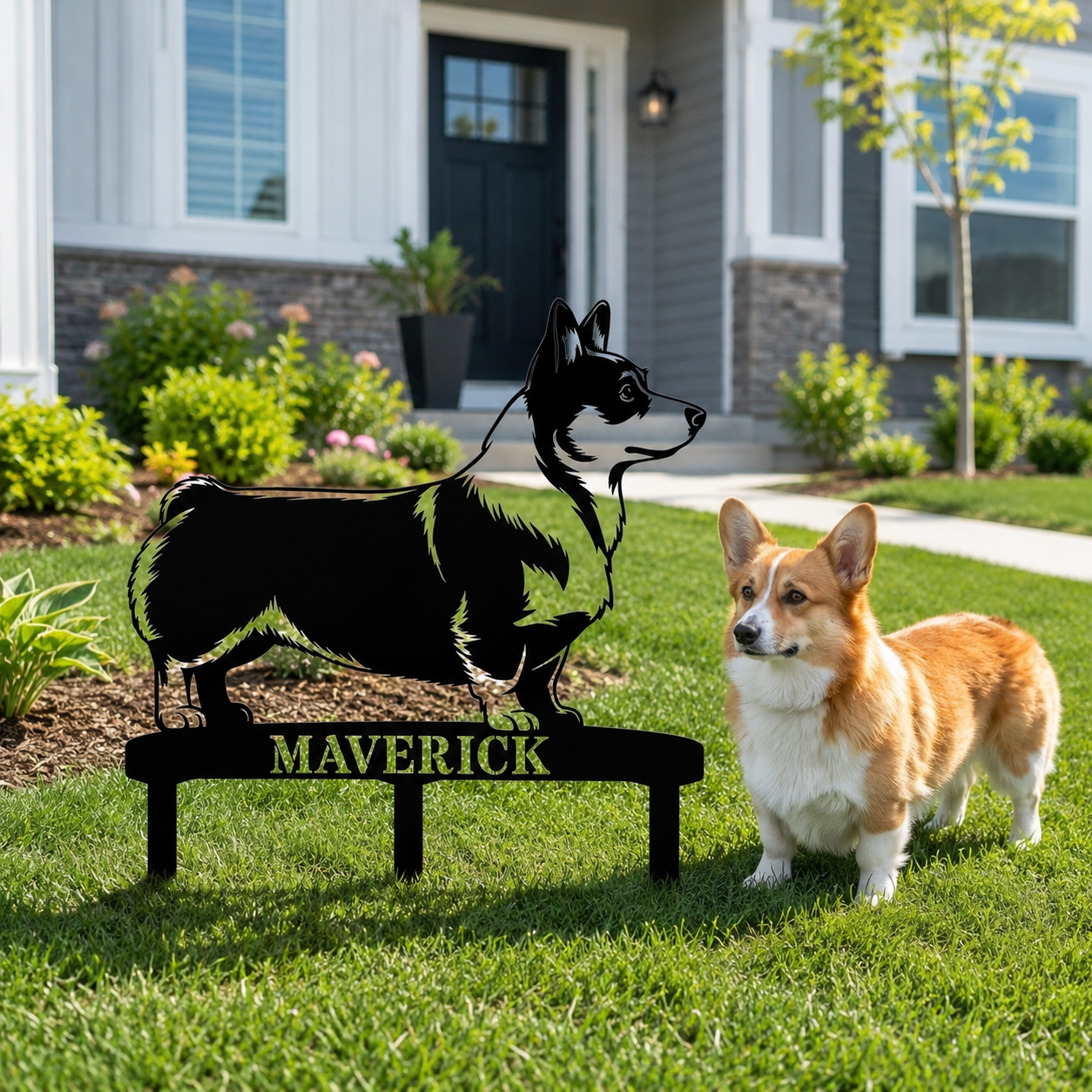 Personalized Corgi Garden Metal Sign With Stakes. Custom Dog Lover Name Gift