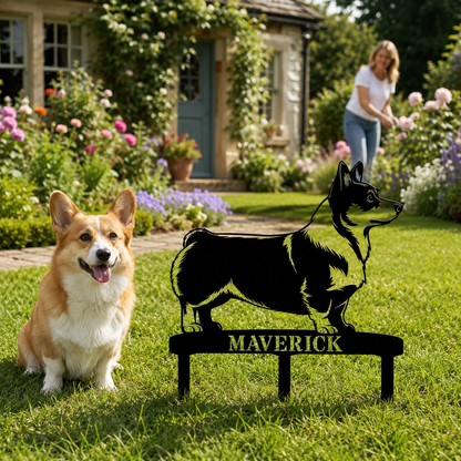 Personalized Corgi Garden Metal Sign With Stakes. Custom Dog Lover Name Gift
