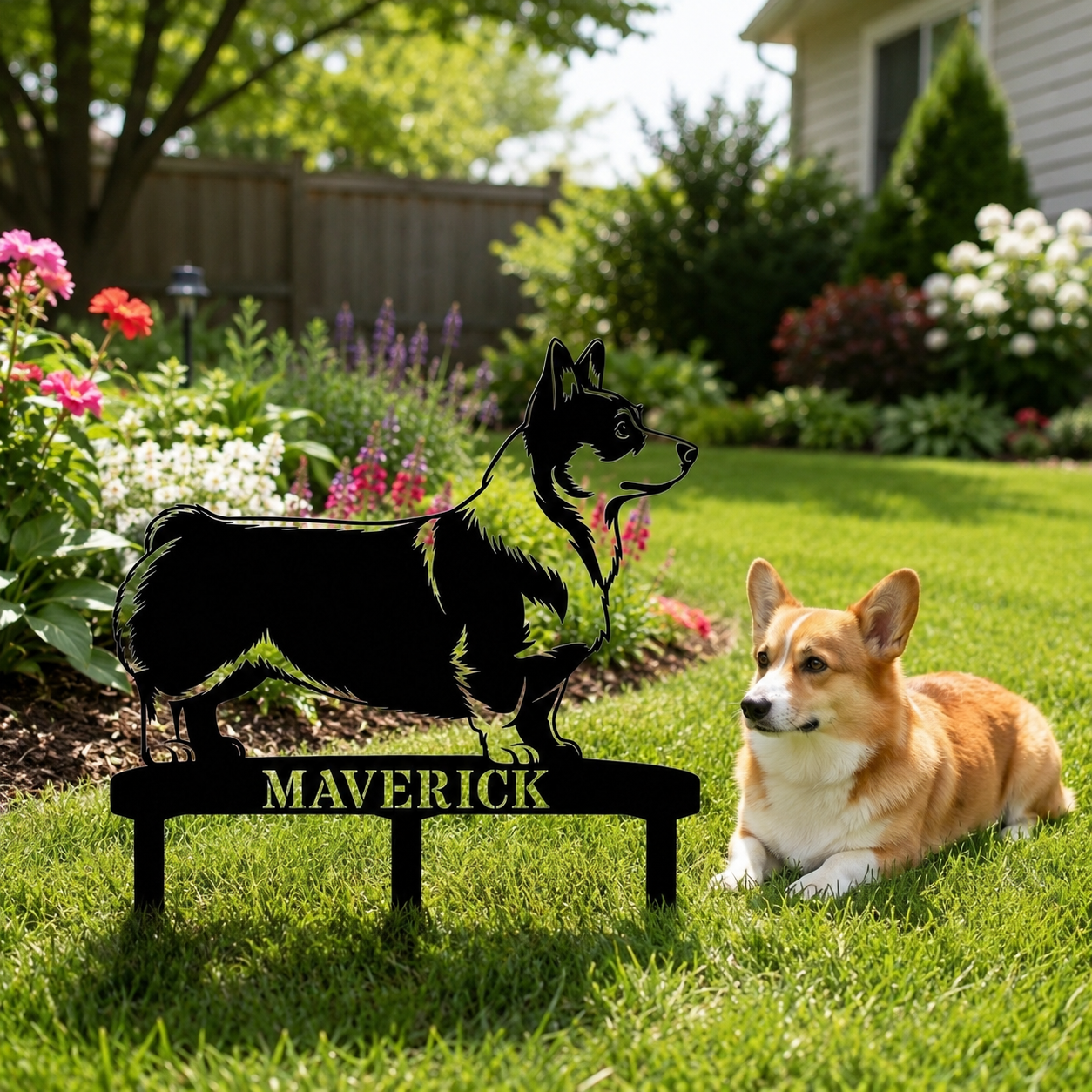 Personalized Corgi Garden Metal Sign With Stakes. Custom Dog Lover Name Gift