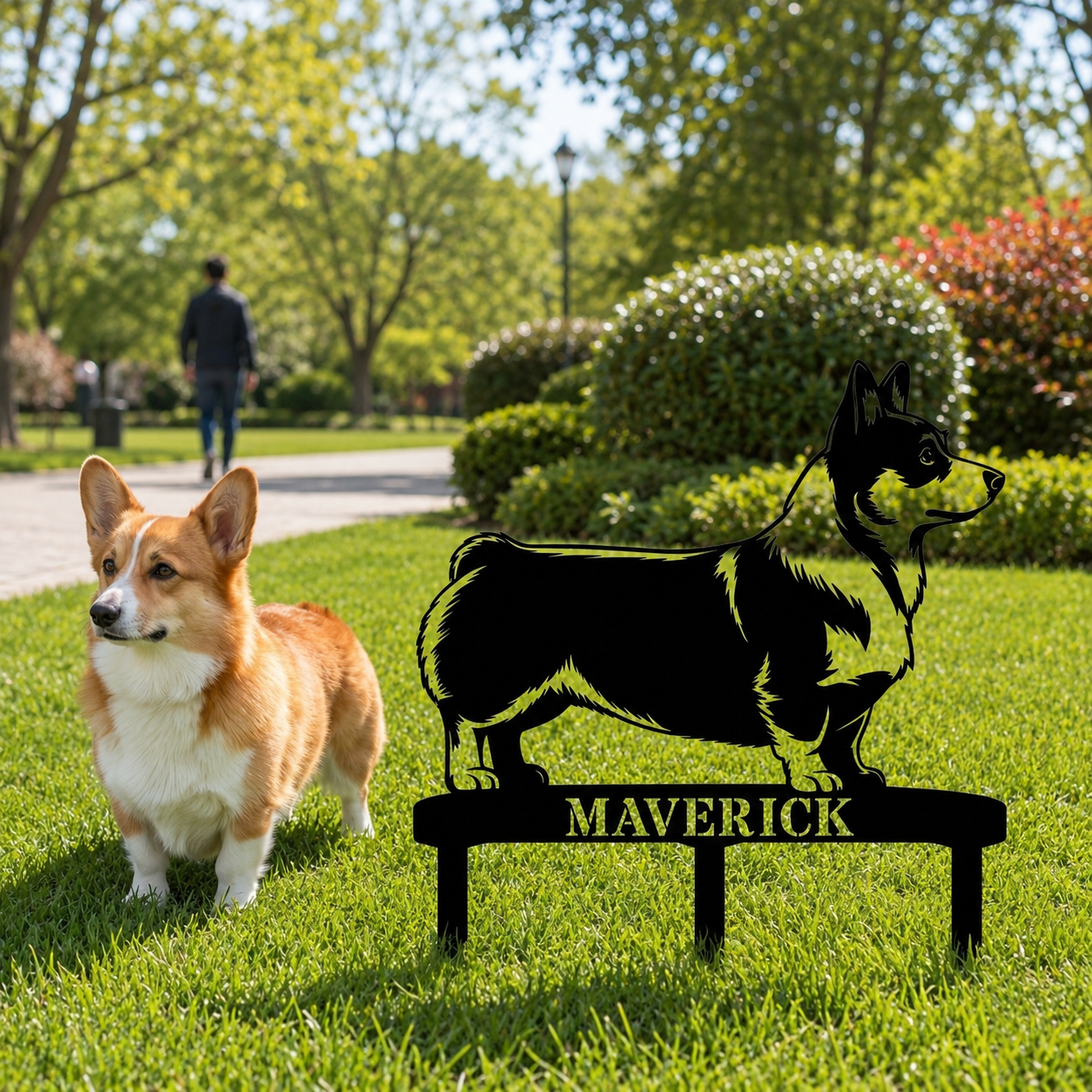 Personalized Corgi Garden Metal Sign With Stakes. Custom Dog Lover Name Gift