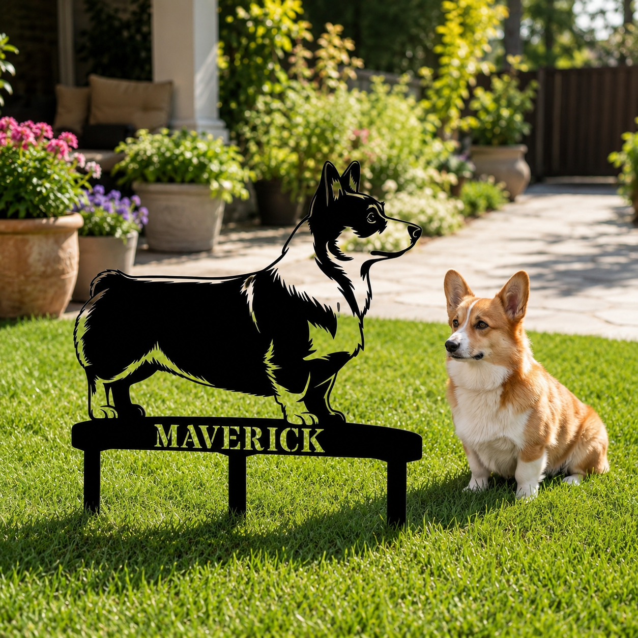 Personalized Corgi Garden Metal Sign With Stakes. Custom Dog Lover Name Gift