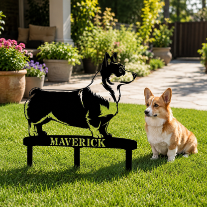 Personalized Corgi Garden Metal Sign With Stakes. Custom Dog Lover Name Gift