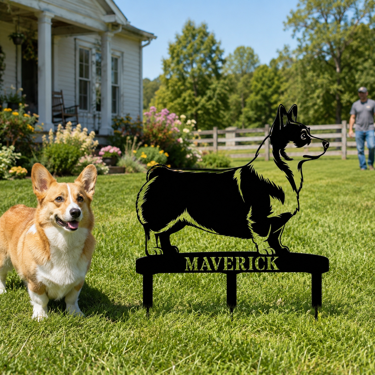 Personalized Corgi Garden Metal Sign With Stakes. Custom Dog Lover Name Gift