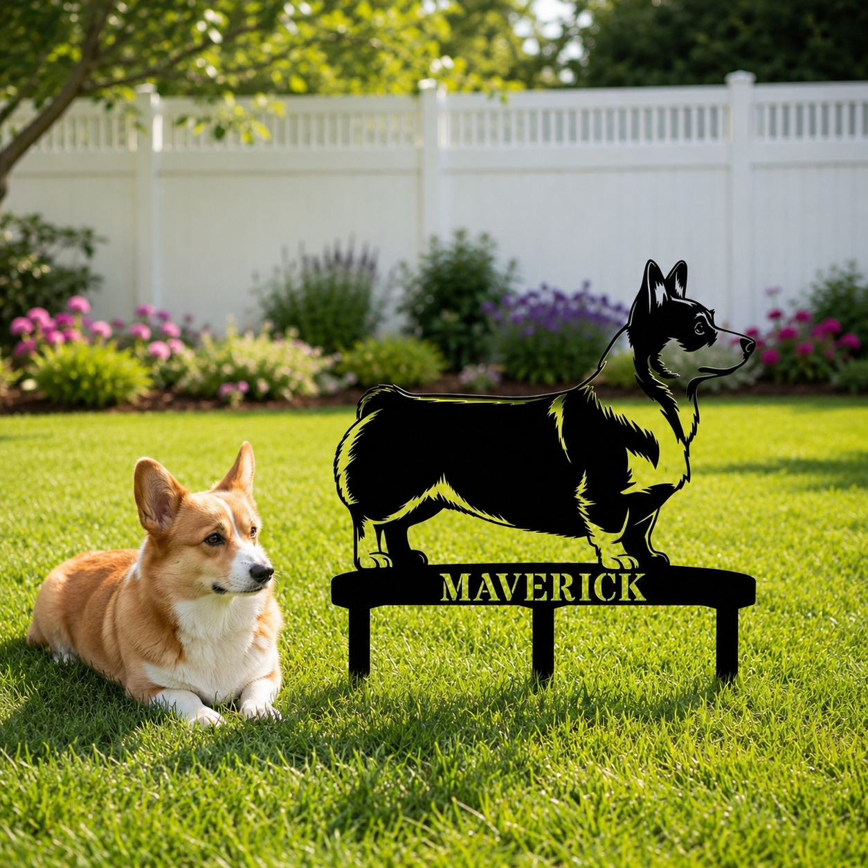 Personalized Corgi Garden Metal Sign With Stakes. Custom Dog Lover Name Gift